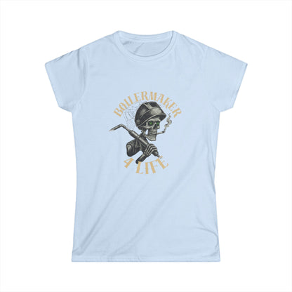 Boilermaker Women’s Softstyle Tee - Fun Graphic Tee, Unique Gift, Casual Wear, Workwear, Skull Design