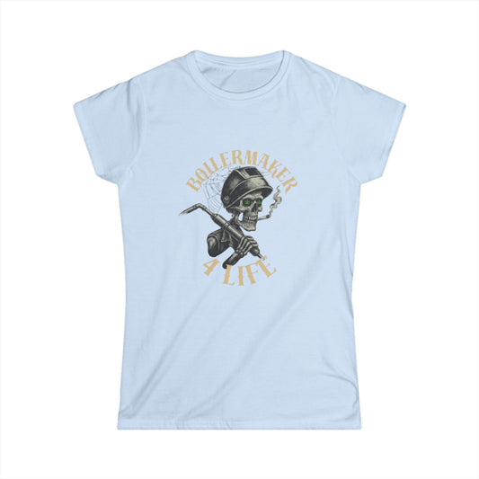 Boilermaker Women’s Softstyle Tee - Fun Graphic Tee, Unique Gift, Casual Wear, Workwear, Skull Design