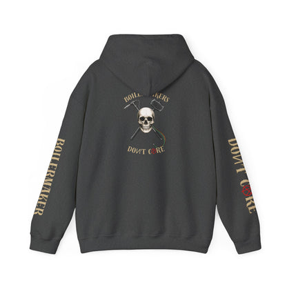 Skull “Boilermakers Don’t Care” Hoodie — full-back skull and hammer design, bold sleeve prints on both arms. The original Renn Don’t Care classic.