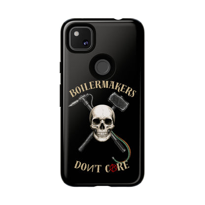 Boilermakers Don’t Care Tough Case — skull-and-hammer design, full-wrap protection built for the hard hands who keep the world running.
