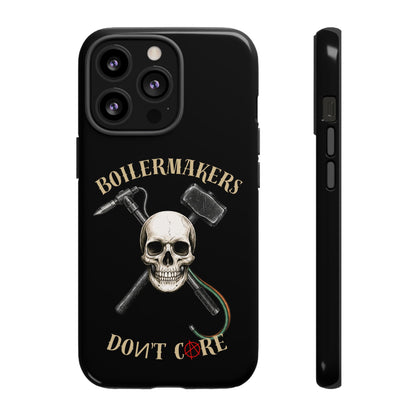 Boilermakers Don’t Care Tough Case — skull-and-hammer design, full-wrap protection built for the hard hands who keep the world running.