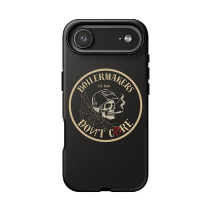 Boilermakers Don’t Care Phone Case — full-wrap skull design, drop-tested protection with attitude. Built tough for the hands that make the world work.
