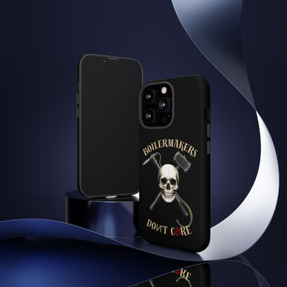 Boilermakers Don’t Care Tough Case — skull-and-hammer design, full-wrap protection built for the hard hands who keep the world running.