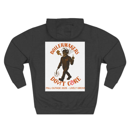 Boilermakers Don’t Care Hoodie — Skull & Hammer Edition. Heavy fleece, jobsite-tough comfort, and bold trade pride. Pair it with the matching sweatpants for the full set.