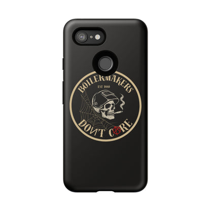 Boilermakers Don’t Care Phone Case — full-wrap skull design, drop-tested protection with attitude. Built tough for the hands that make the world work.