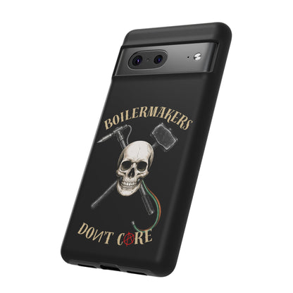 Boilermakers Don’t Care Tough Case — skull-and-hammer design, full-wrap protection built for the hard hands who keep the world running.