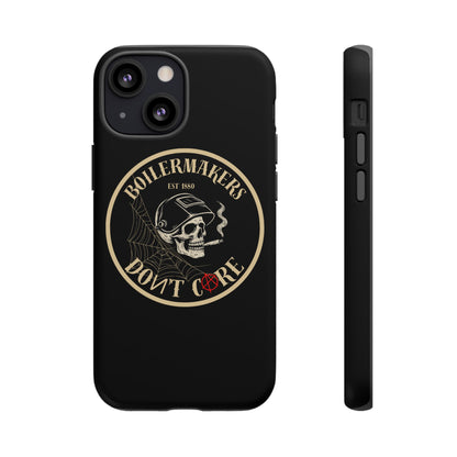 Boilermakers Don’t Care Phone Case — full-wrap skull design, drop-tested protection with attitude. Built tough for the hands that make the world work.