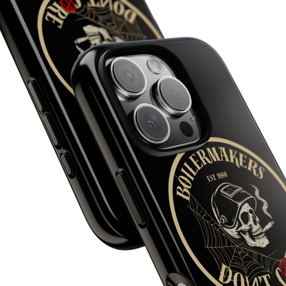 Boilermakers Don’t Care Phone Case — full-wrap skull design, drop-tested protection with attitude. Built tough for the hands that make the world work.