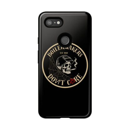 Boilermakers Don’t Care Phone Case — full-wrap skull design, drop-tested protection with attitude. Built tough for the hands that make the world work.